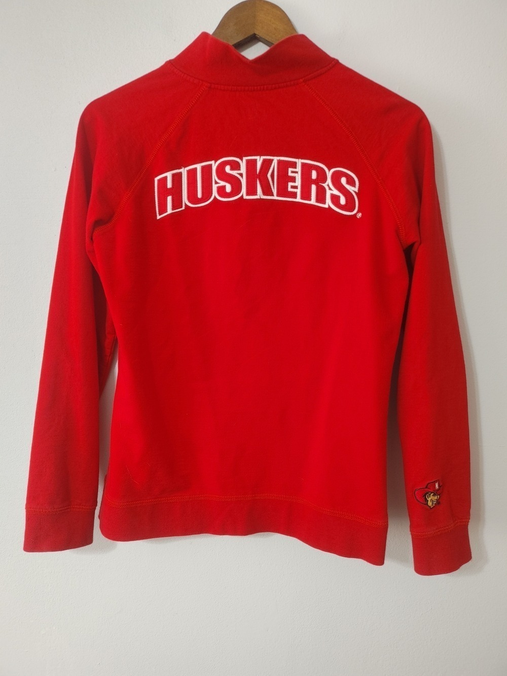 Vintage E5 University of Nebraska Crimson Red Quarter-Zip Pullover Hoodie M - Picture 2 of 5